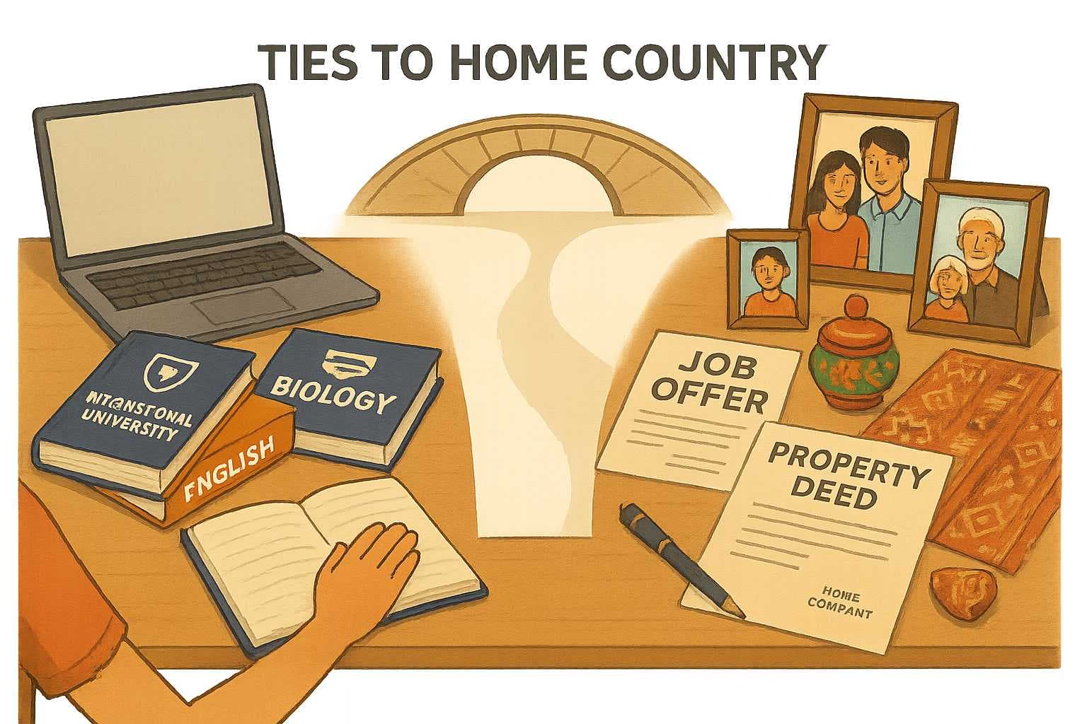 Visual representation of an international student's ties to their home country alongside their U.S. education plans