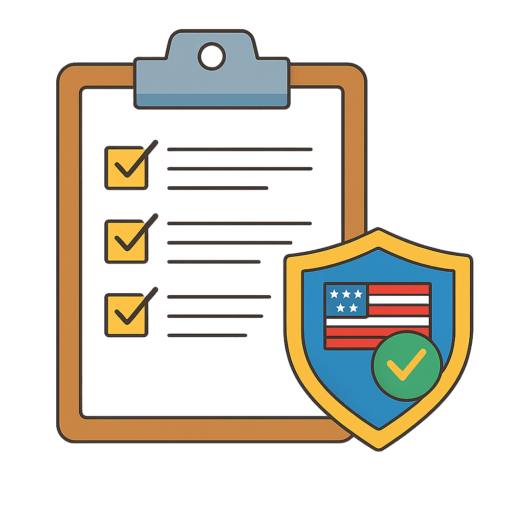 Eligibility checklist clipboard with a shield icon representing immigration eligibility requirements